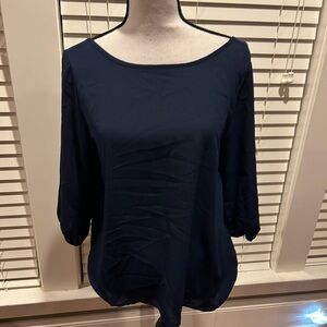 Brenda’s Elegant Navy Blue Women's Top with bow accent on back size S